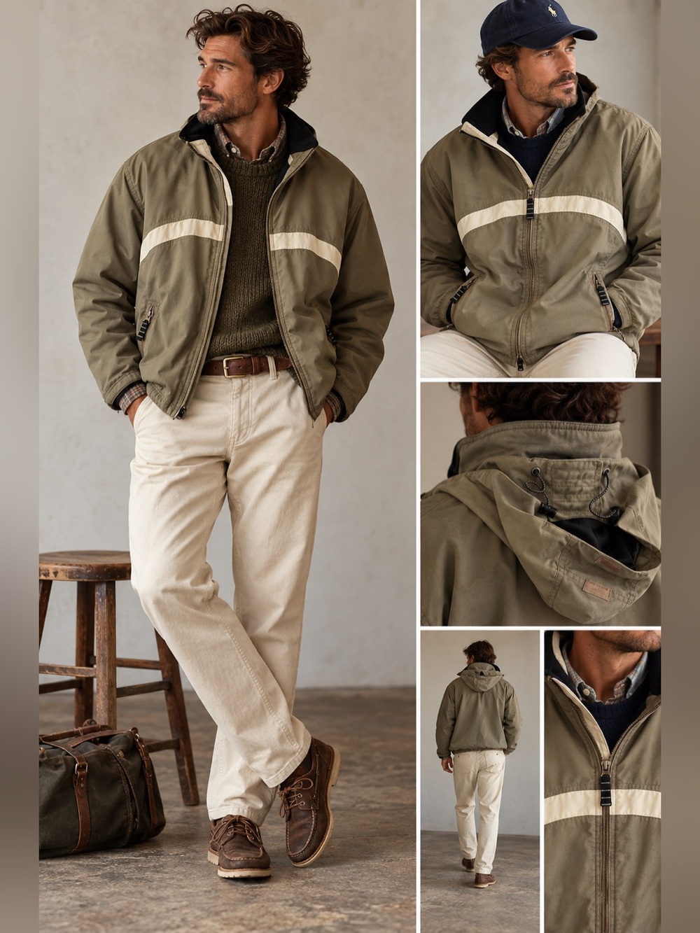 🍄🟫 VTG Y2K GAP Men’s XL Olive Hooded Windbreaker Jacket Gorpcore Retro Outdoor